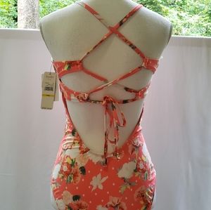 LAUNDRY By SHELLI SEGAL Flower Lace-Up Swimsuit Coral Size Medium Brand New NWT